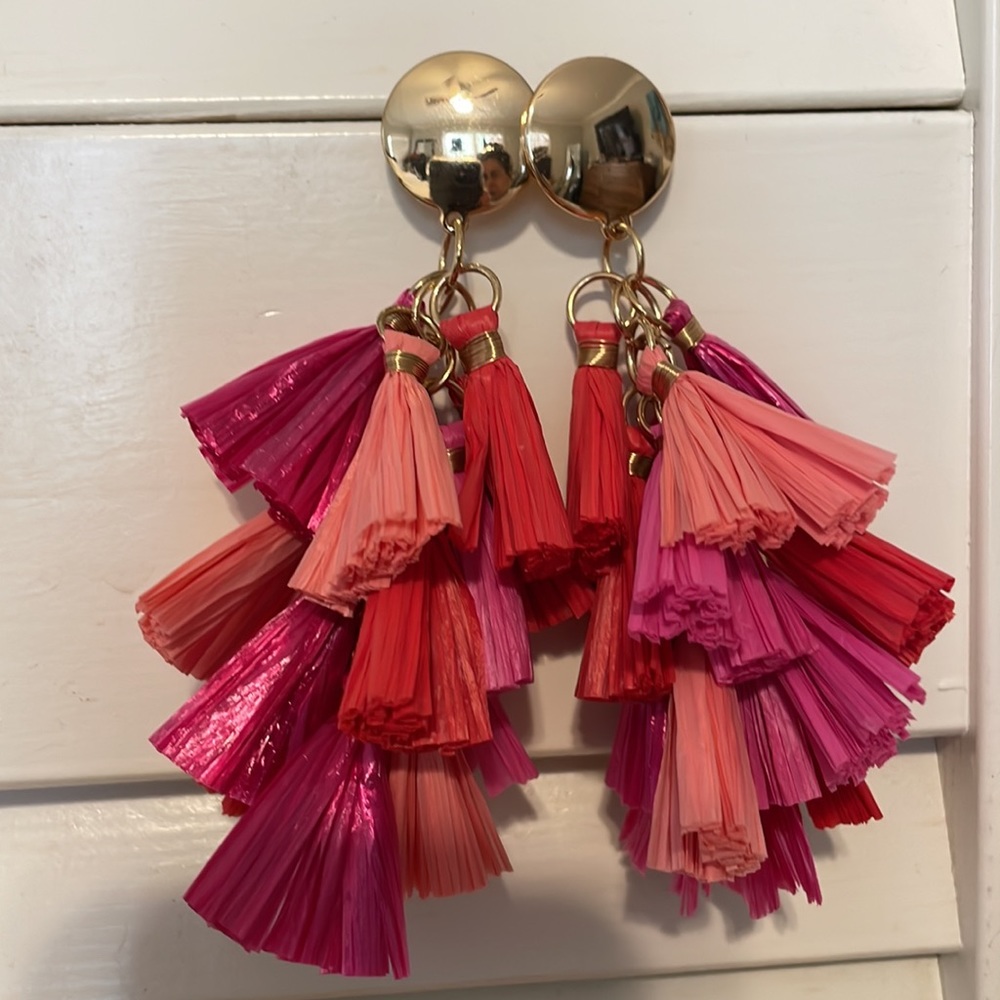 Fuchsia Peach And Coral Red Statement Tassel Earr… - image 2